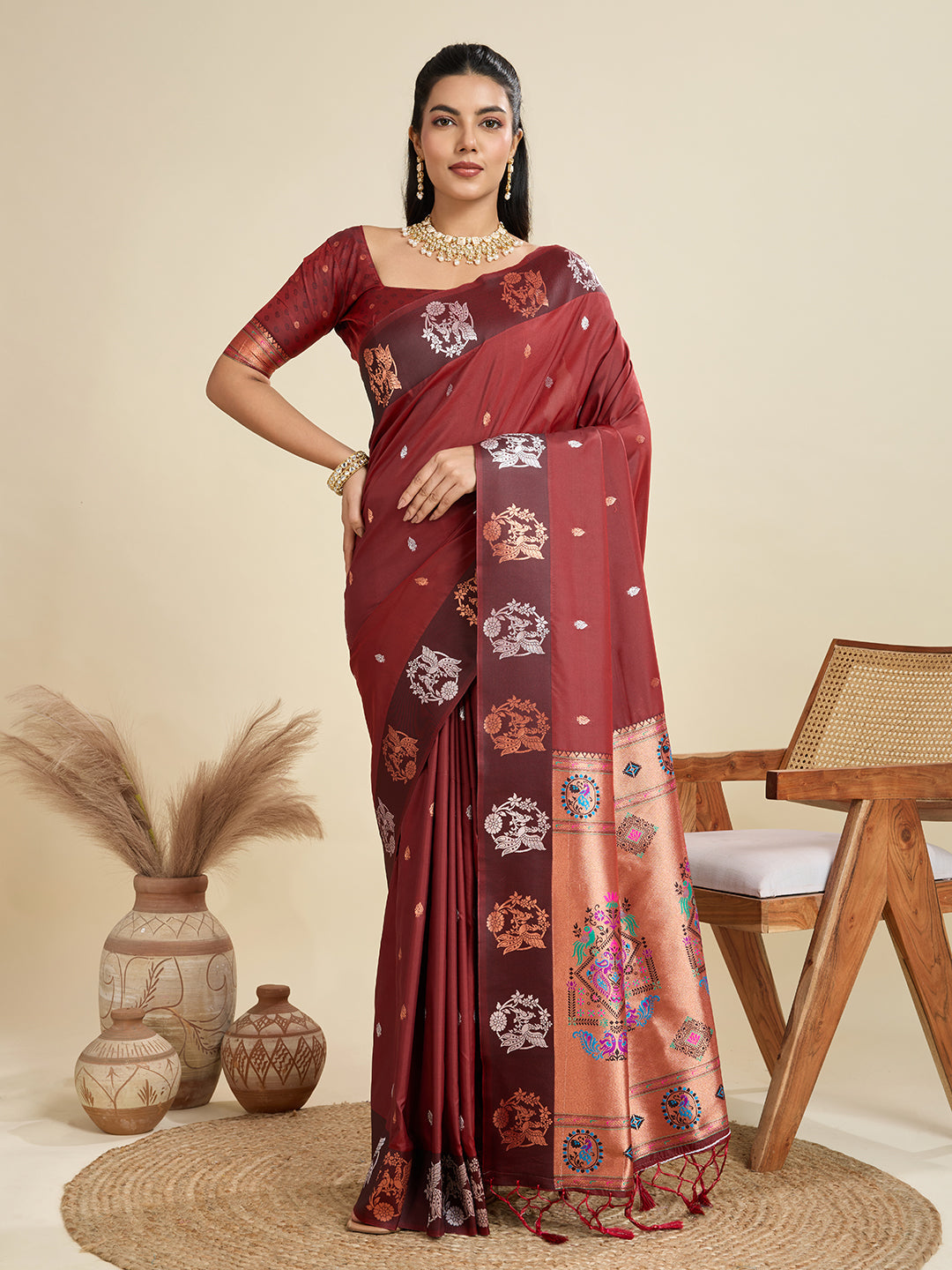 BANARASI PAITHANI SILK SAREE - BROWN