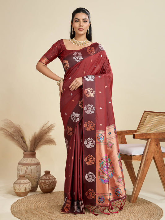 BANARASI PAITHANI SILK SAREE - BROWN