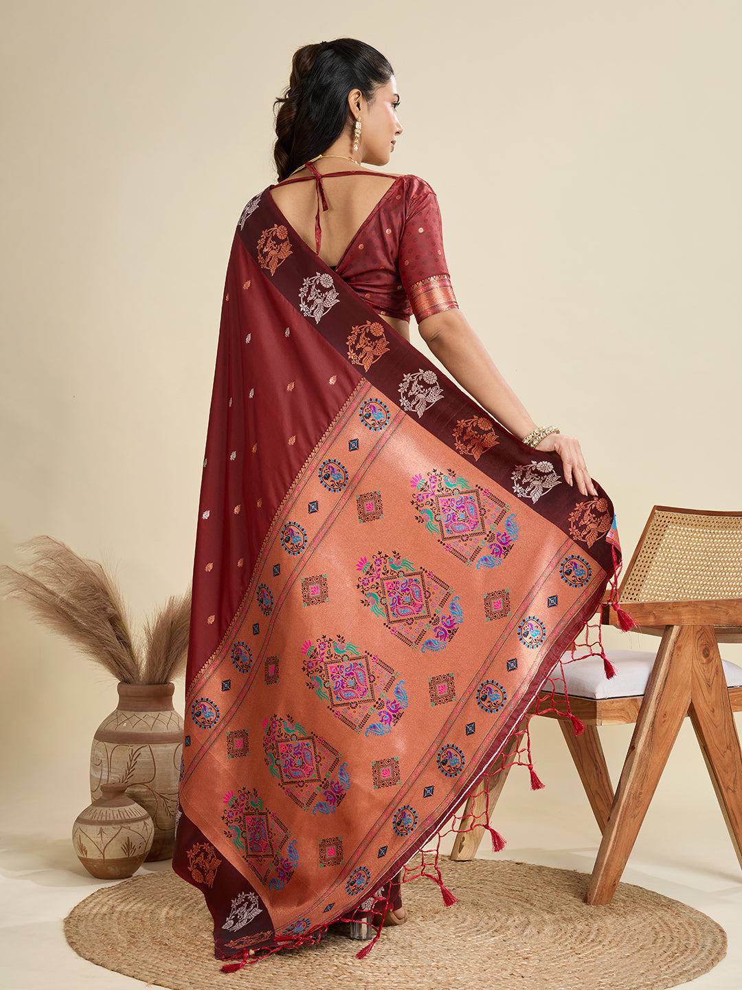 BANARASI PAITHANI SILK SAREE - BROWN