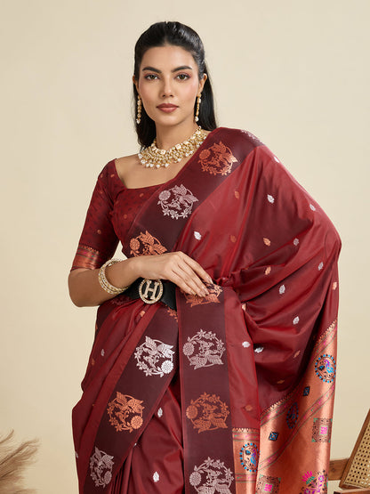 BANARASI PAITHANI SILK SAREE - BROWN