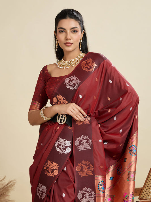 BANARASI PAITHANI SILK SAREE - BROWN