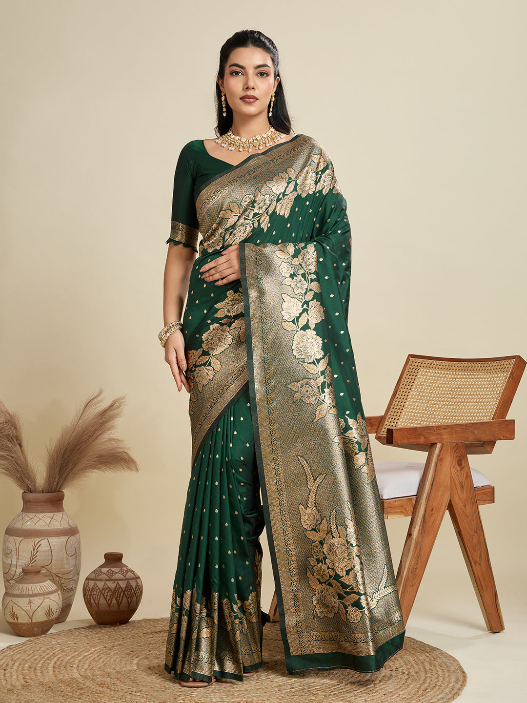 BT GREEN BANARASI KATAN SILK SAREE