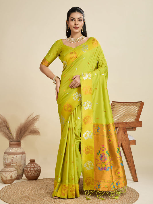 BANARASI PAITHANI SILK SAREE - PISTA