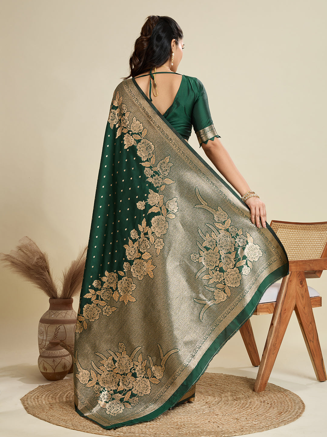 BT GREEN BANARASI KATAN SILK SAREE