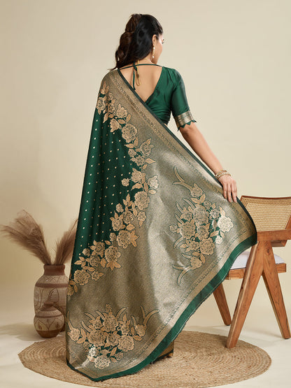 BT GREEN BANARASI KATAN SILK SAREE