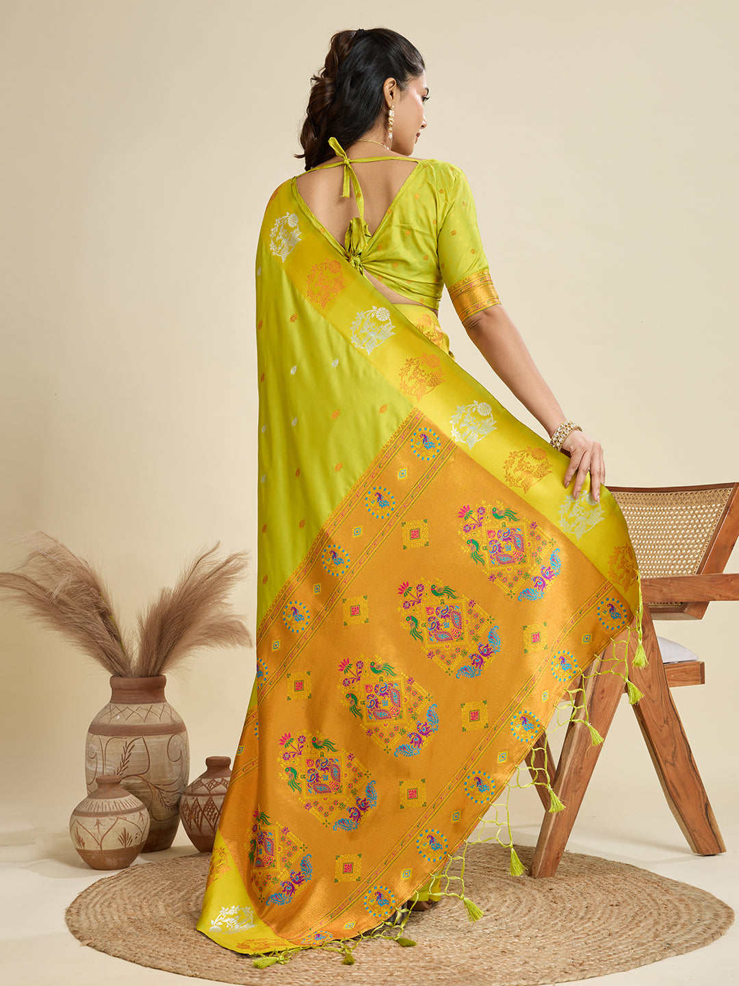 BANARASI PAITHANI SILK SAREE - PISTA