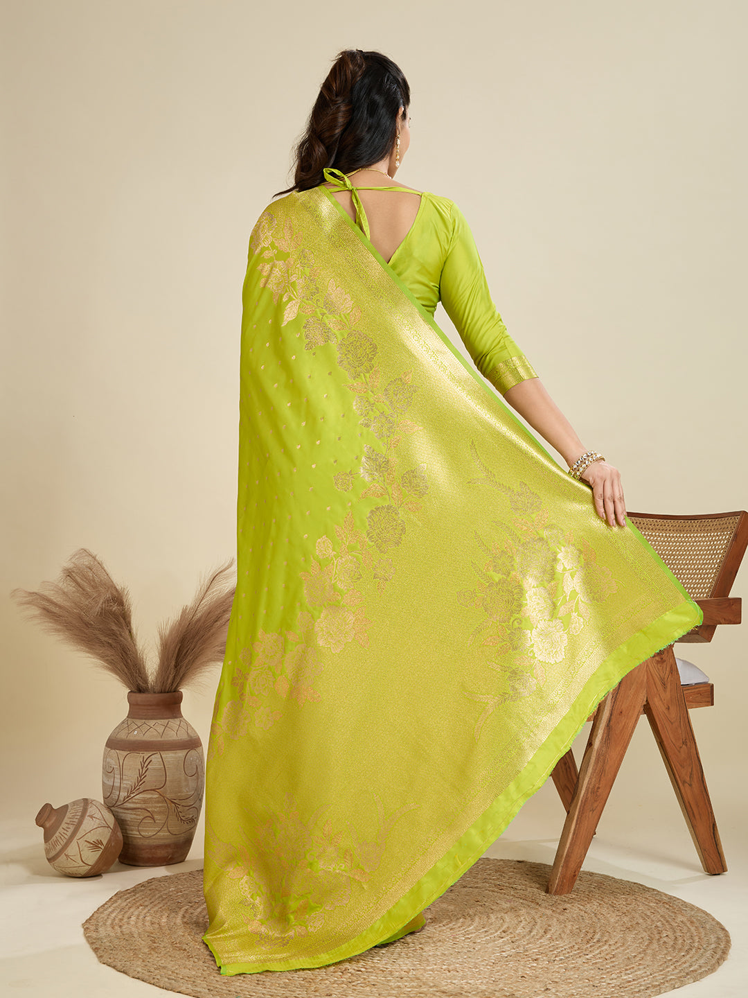 LIGHT PISTA BANARASI KATAN SILK SAREE