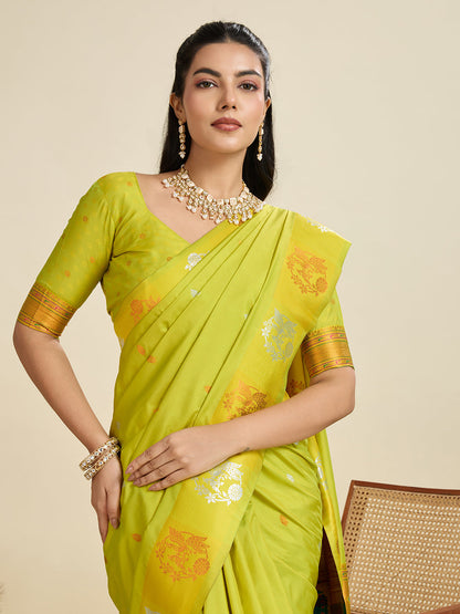 BANARASI PAITHANI SILK SAREE - PISTA