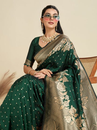 BT GREEN BANARASI KATAN SILK SAREE