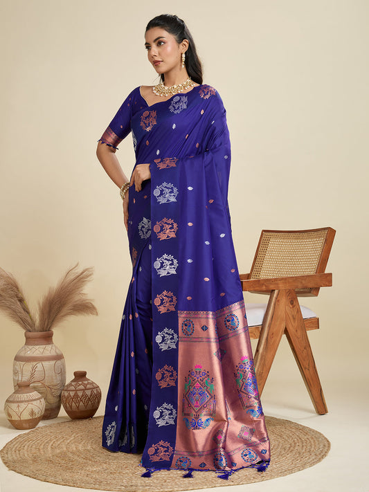 Banarasi Paithani Silk Saree - Royal Blue