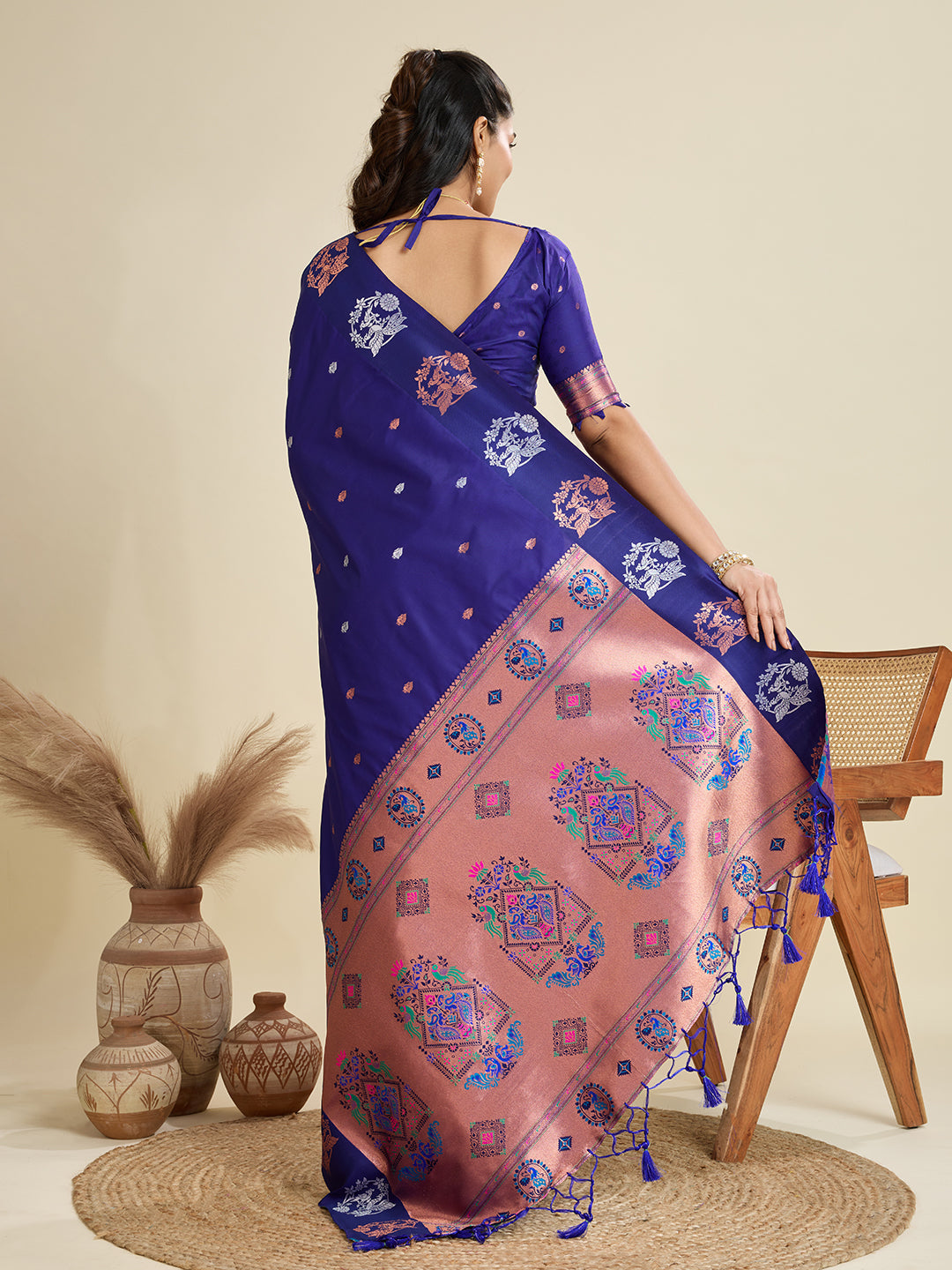 Banarasi Paithani Silk Saree - Royal Blue
