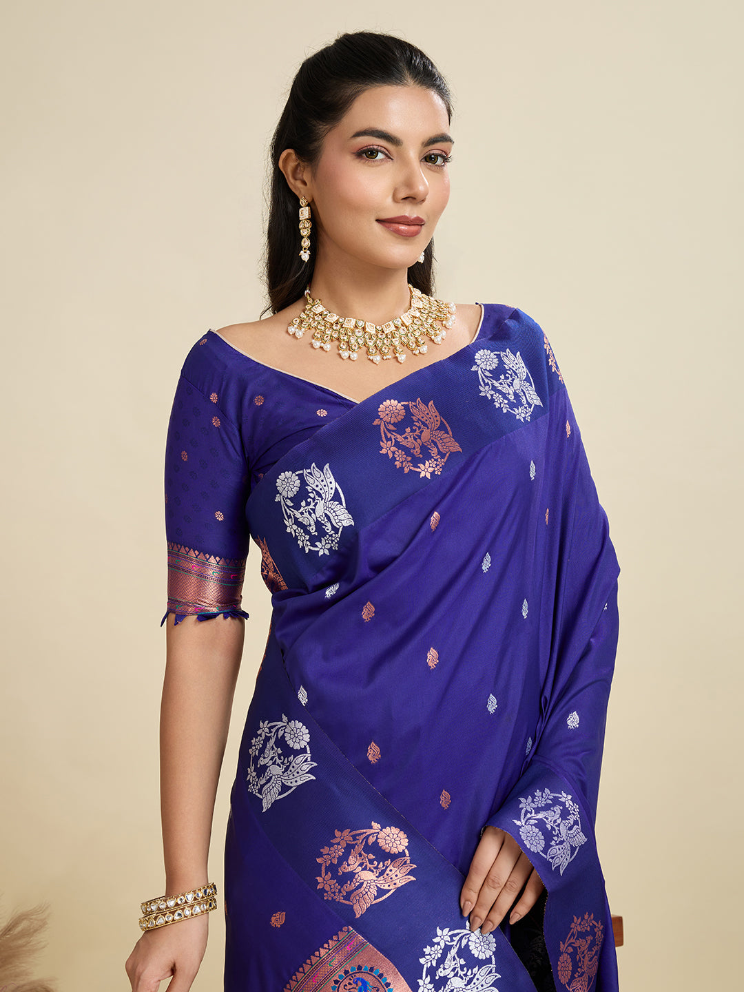 Banarasi Paithani Silk Saree - Royal Blue