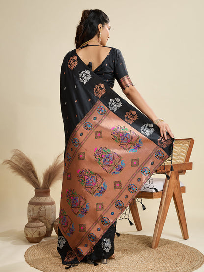 BANARASI PAITHANI SILK SAREE - BLACK