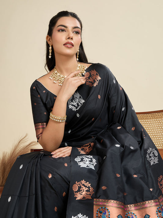 BANARASI PAITHANI SILK SAREE - BLACK