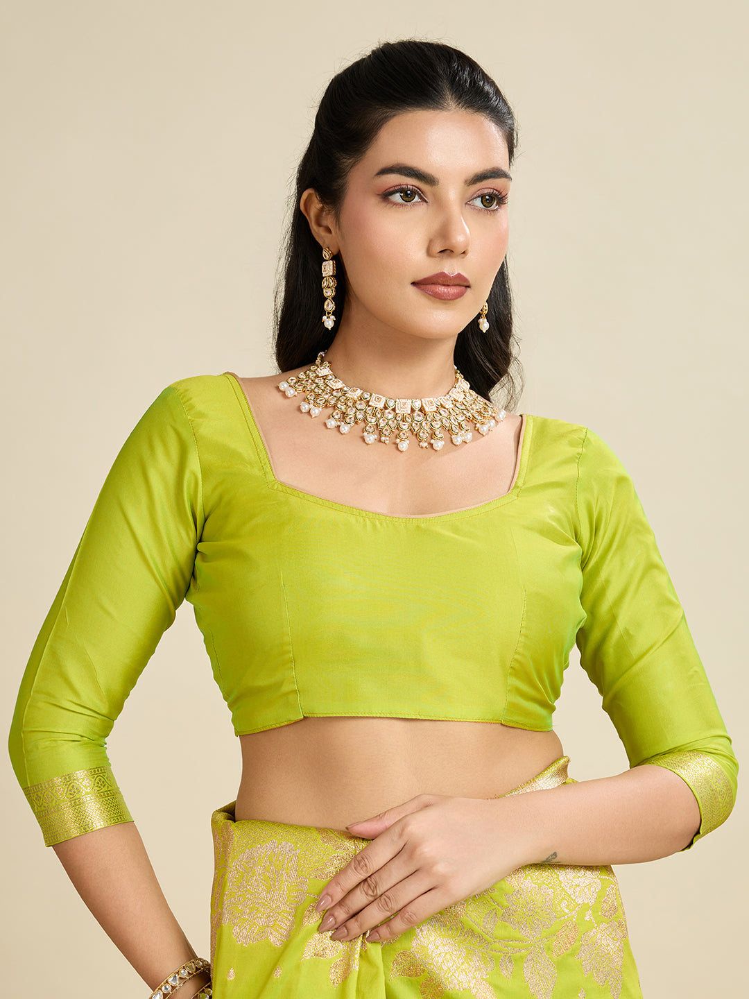 LIGHT PISTA BANARASI KATAN SILK SAREE