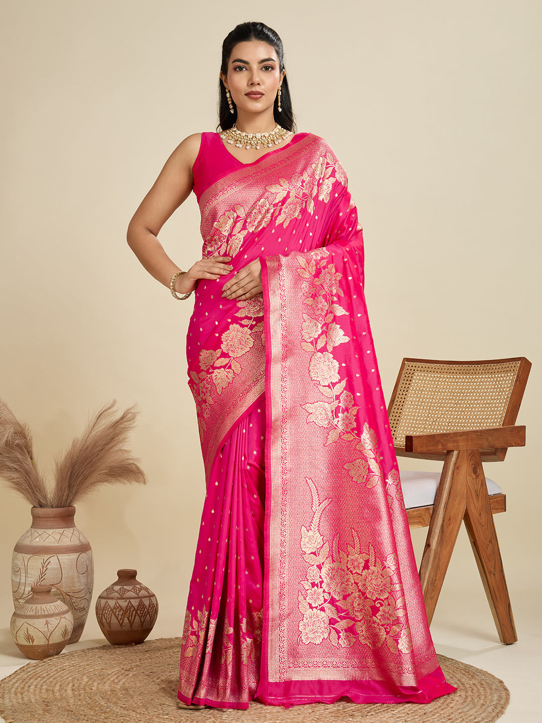 PINK BANARASI KATAN SILK SAREE