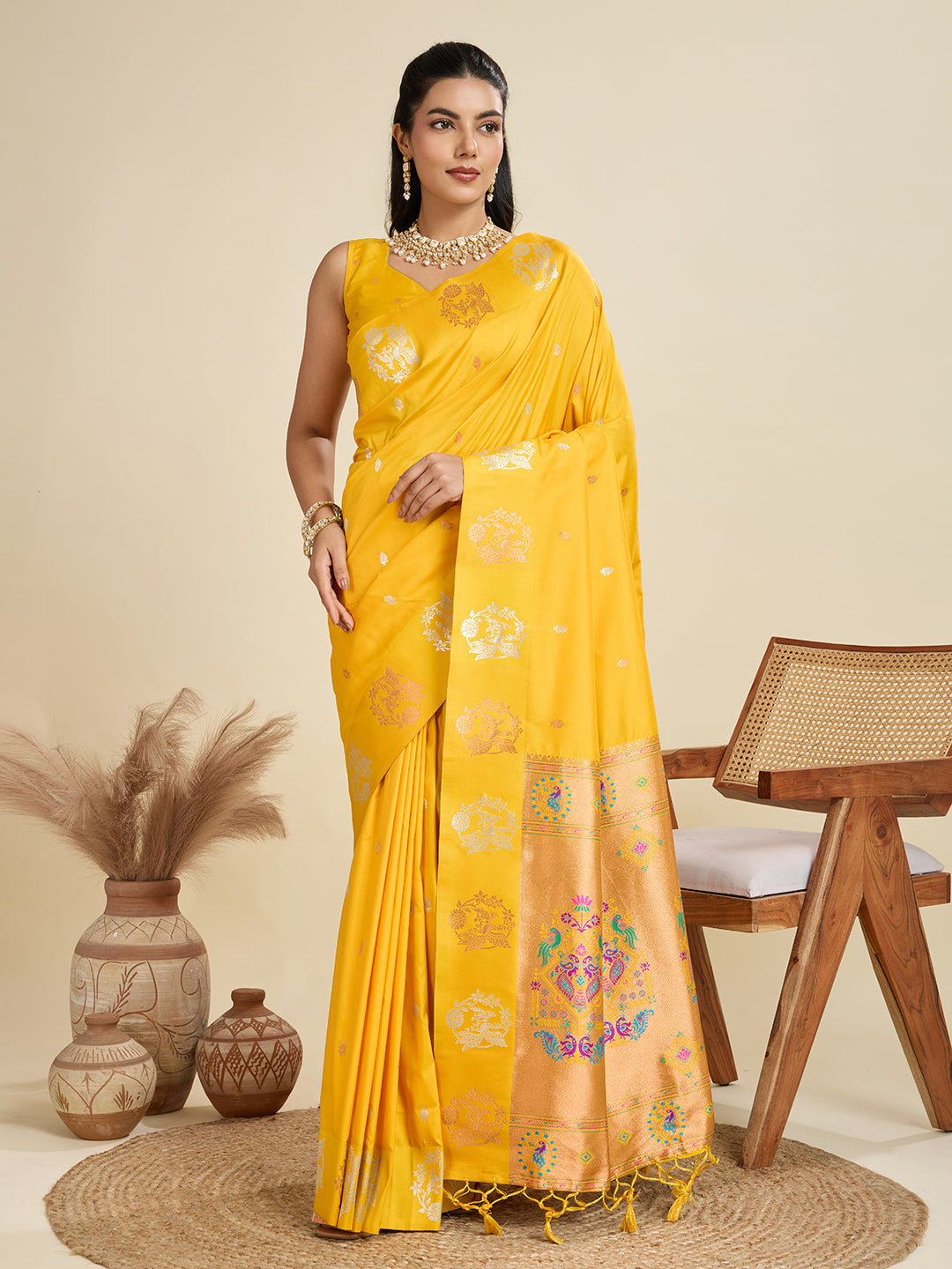 BANARASI PAITHANI SILK SAREE - YELLOW