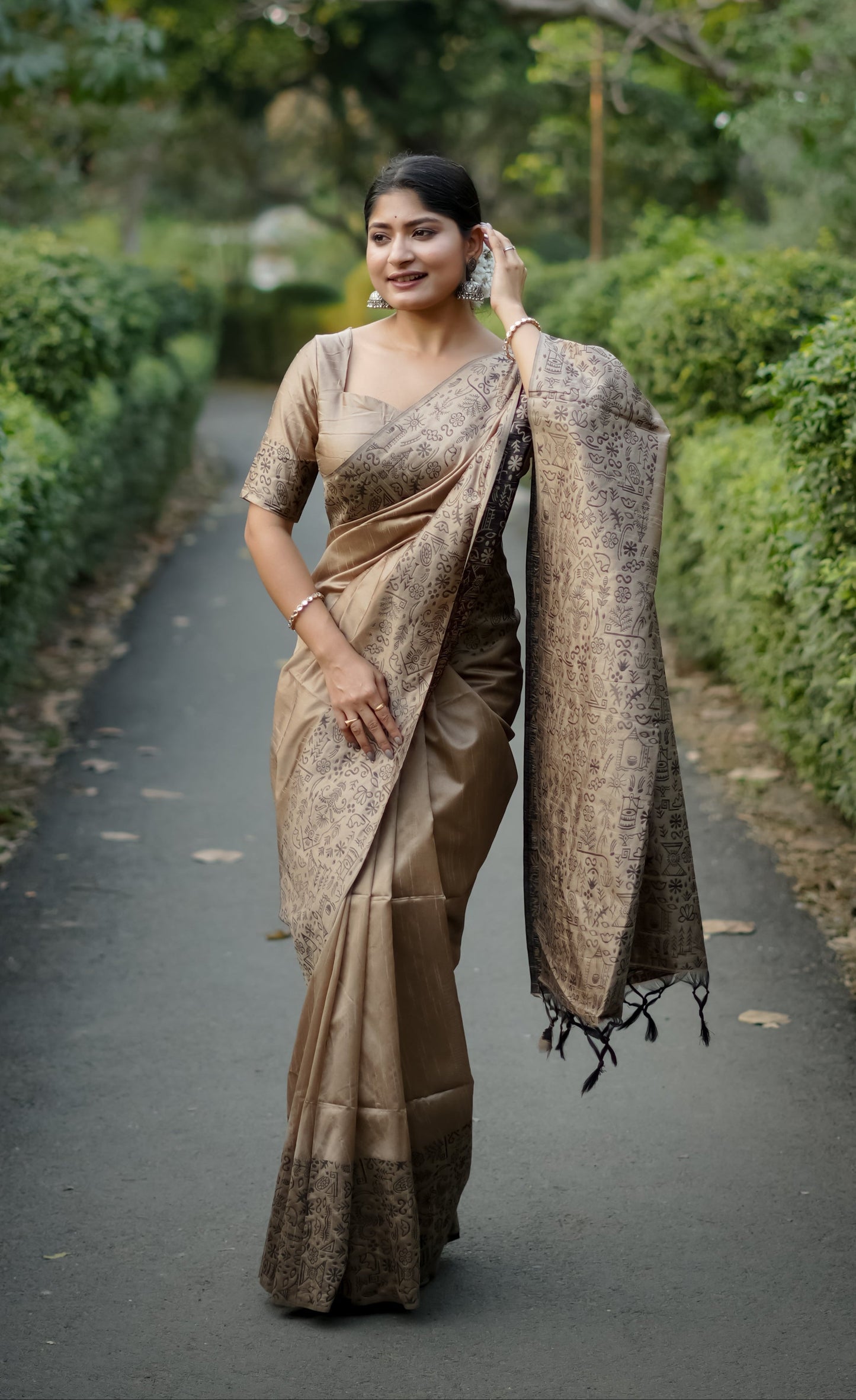 Handloom raw silk saree - CHIKU
