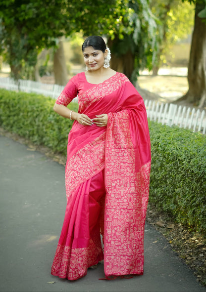 Handloom raw silk saree - PINK