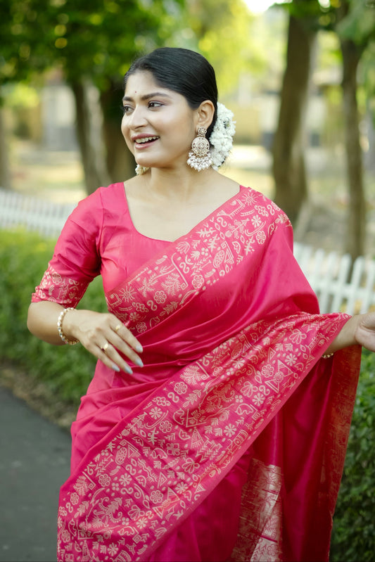 Handloom raw silk saree - PINK