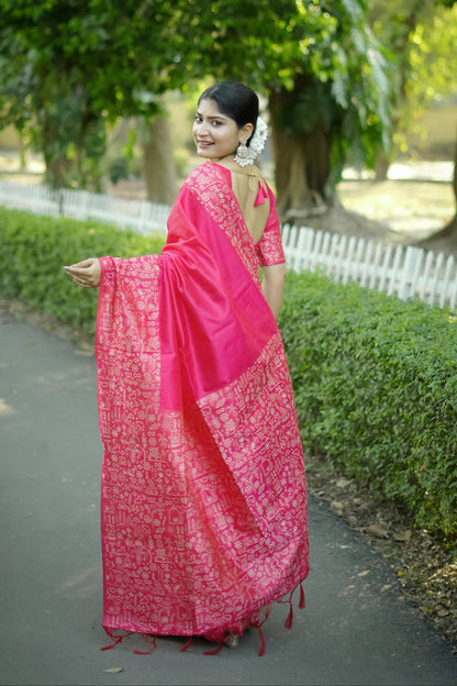Handloom raw silk saree - PINK