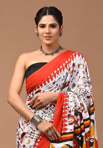Designer Ethnic Tussar Silk Saree in Black & White