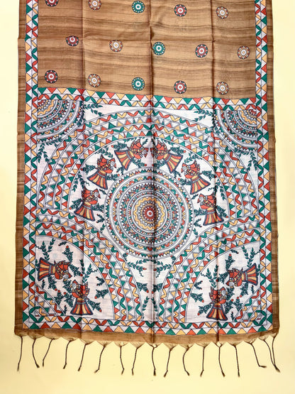 Tussar Silk Madhubani - MUSTARD