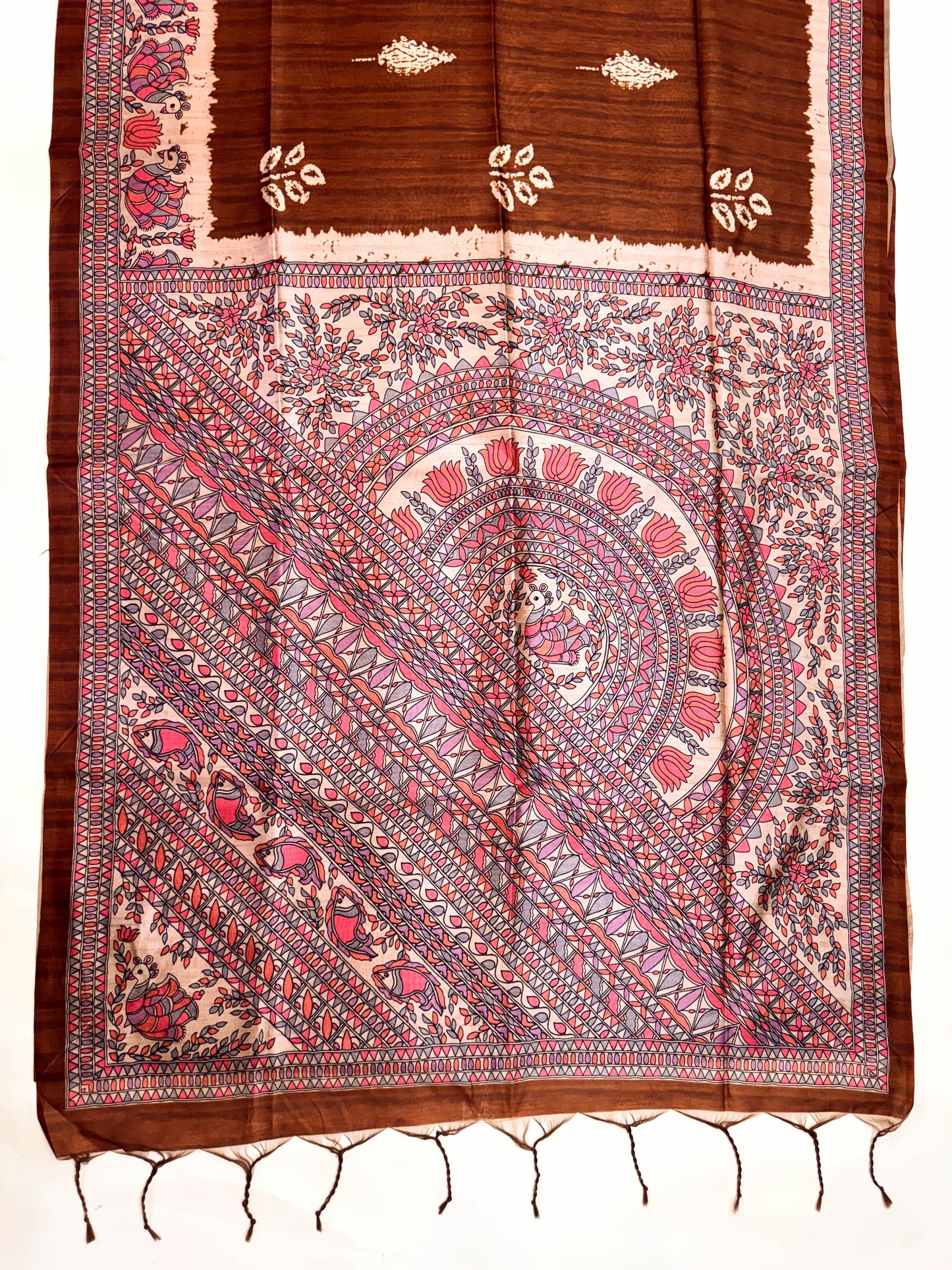Tussar Silk Madhubani 104 - COFFEE