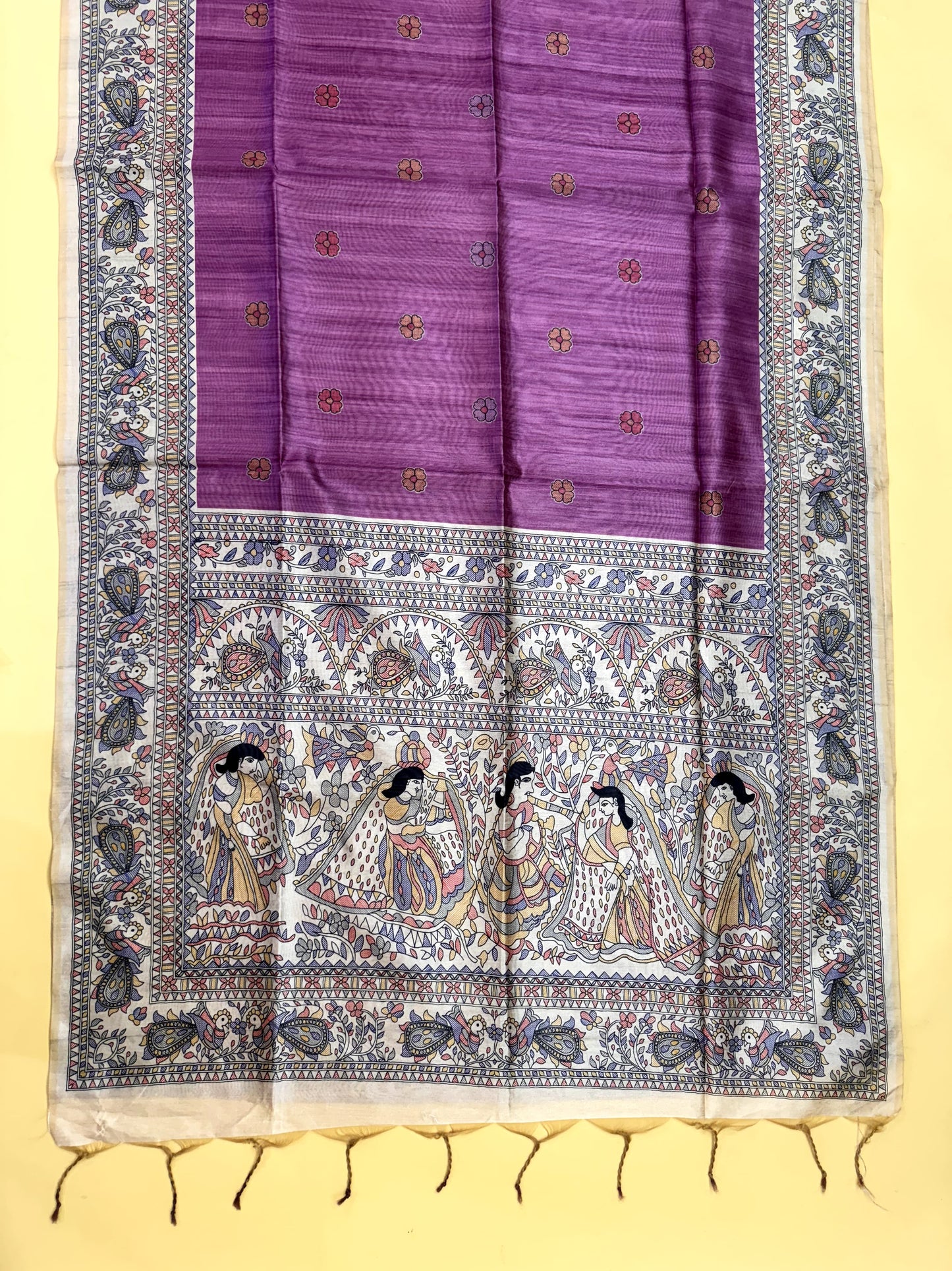 WINE - Tussar Silk Saree Madhubani Pallu