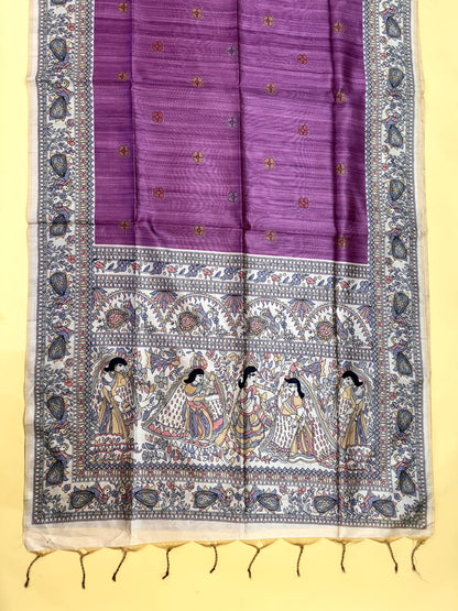 WINE - Tussar Silk Saree Madhubani Pallu