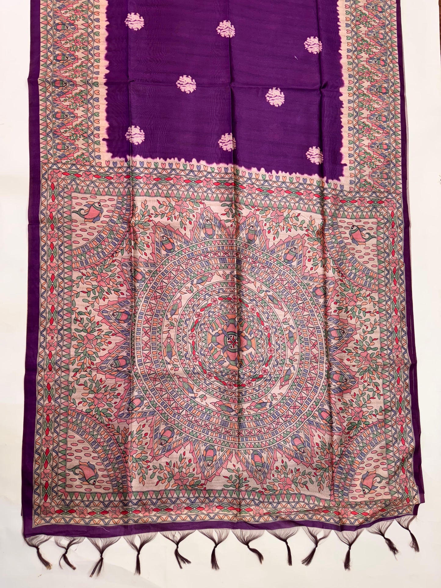Tussar Silk Madhubani 101 - PURPLE