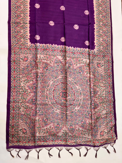 Tussar Silk Madhubani 101 - PURPLE