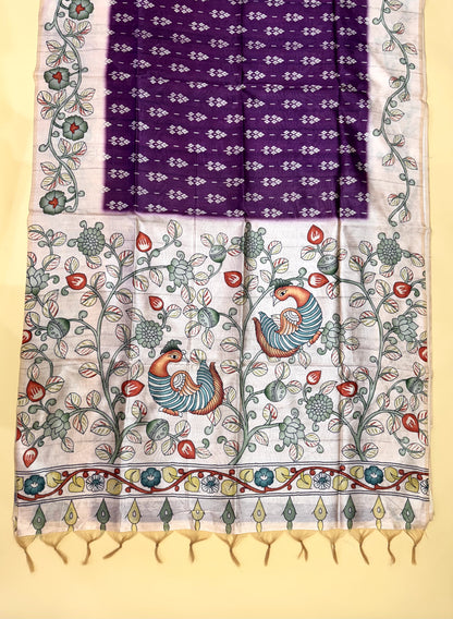 Tussar Silk Kalamkari Printed Pallu - WINE