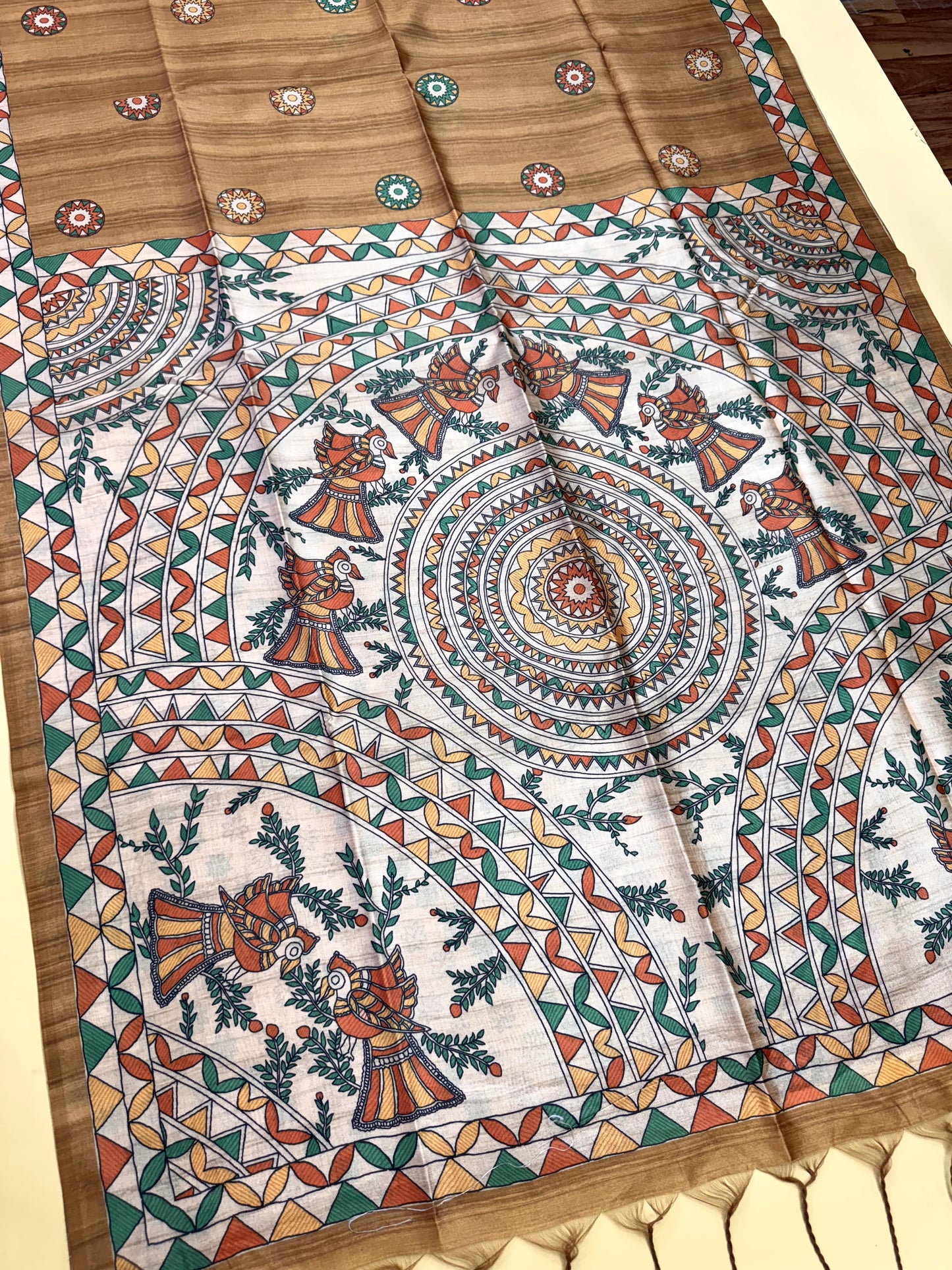 Tussar Silk Madhubani - MUSTARD