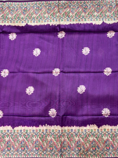 Tussar Silk Madhubani 101 - PURPLE