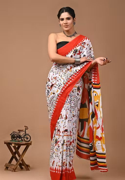 Designer Ethnic Tussar Silk Saree in Black & White