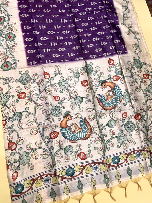 Tussar Silk Kalamkari Printed Pallu - WINE