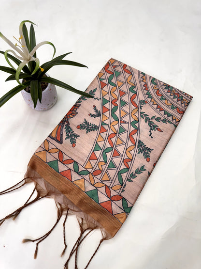 Tussar Silk Madhubani - MUSTARD