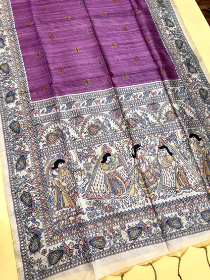 WINE - Tussar Silk Saree Madhubani Pallu