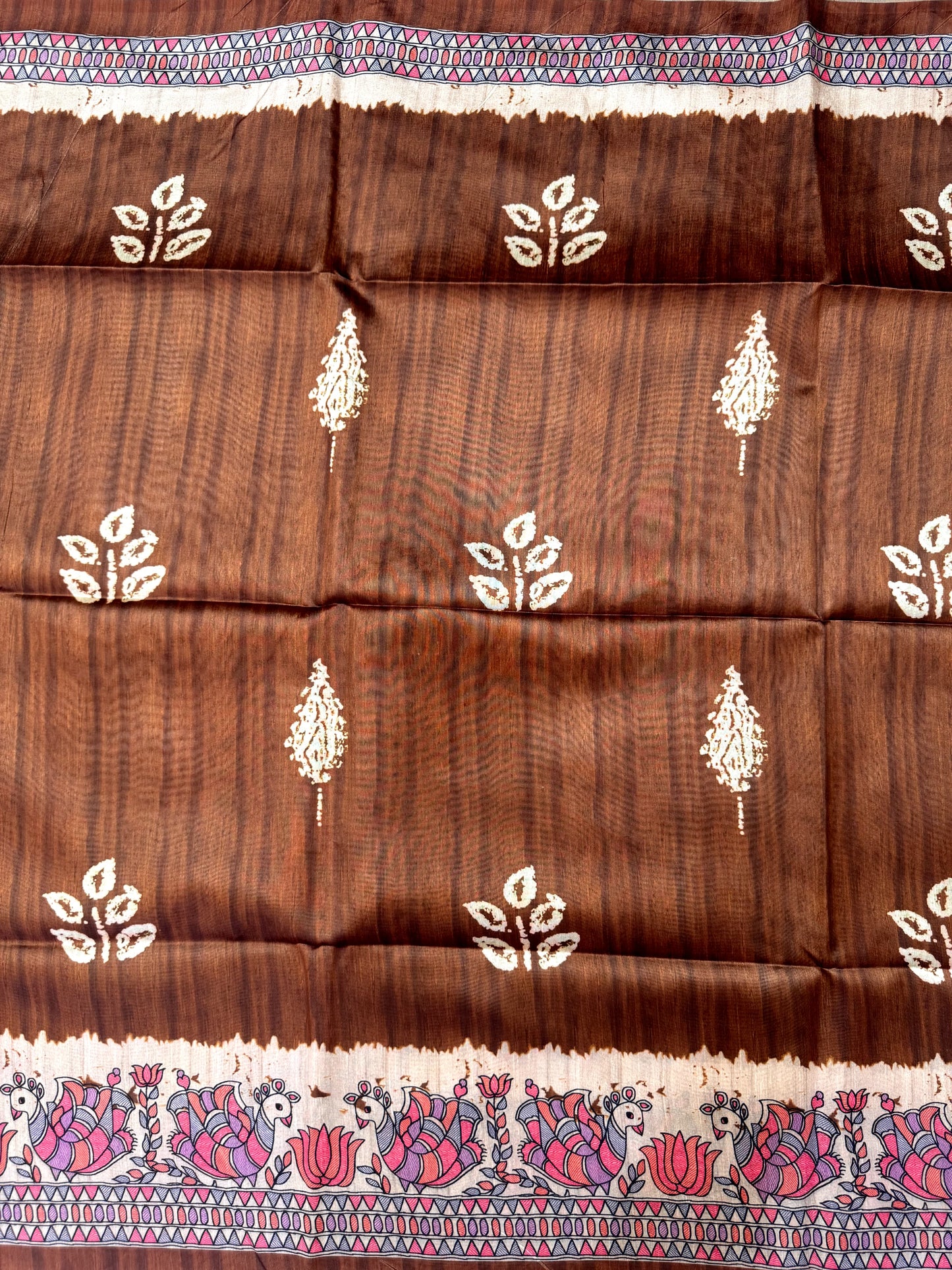 Tussar Silk Madhubani 104 - COFFEE