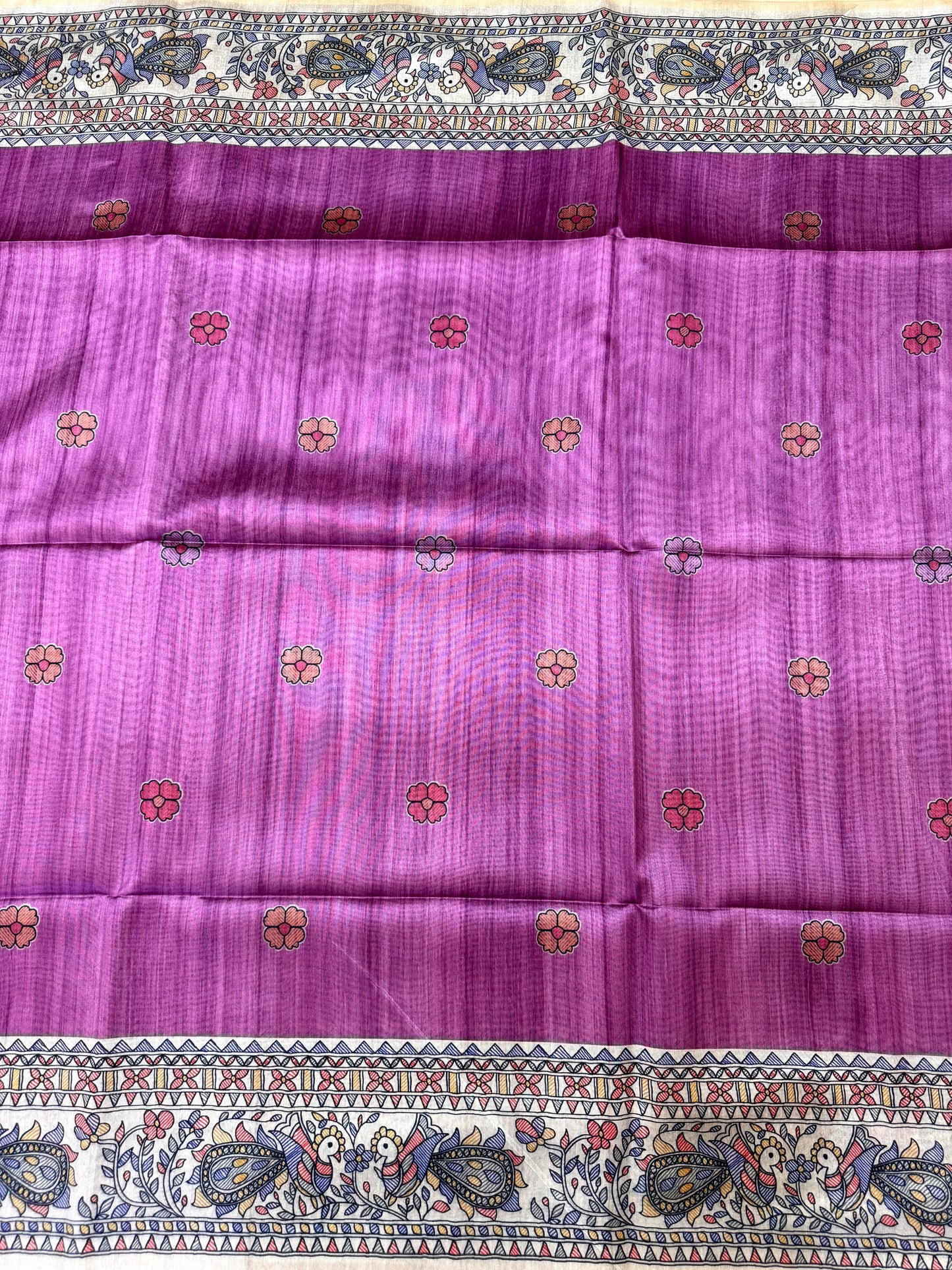 WINE - Tussar Silk Saree Madhubani Pallu