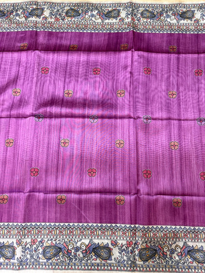 WINE - Tussar Silk Saree Madhubani Pallu