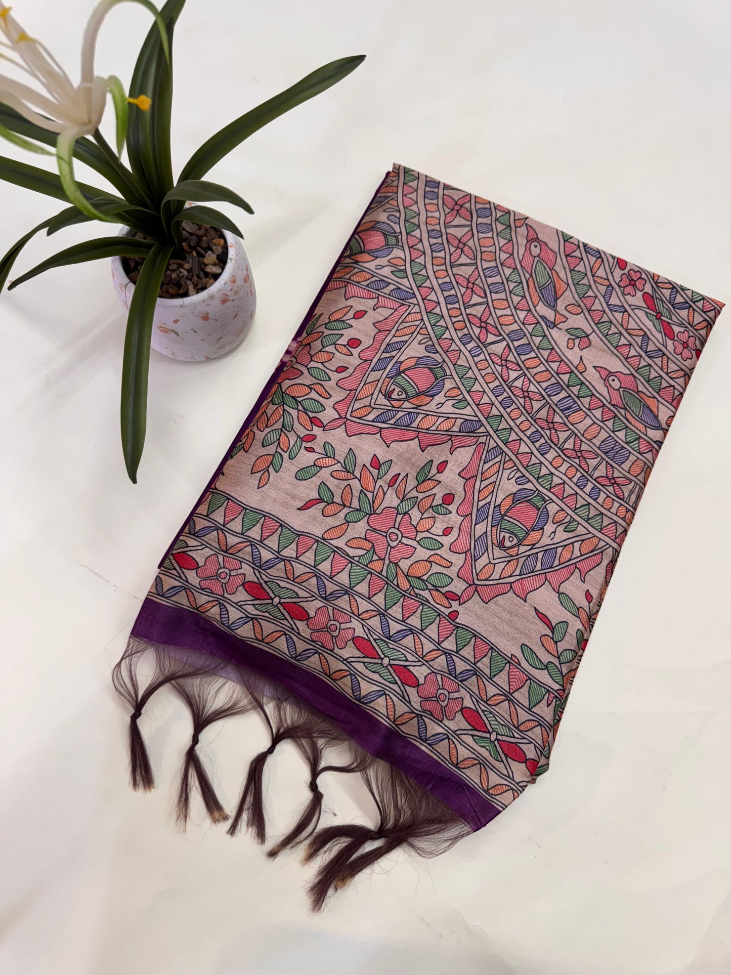 Tussar Silk Madhubani 101 - PURPLE