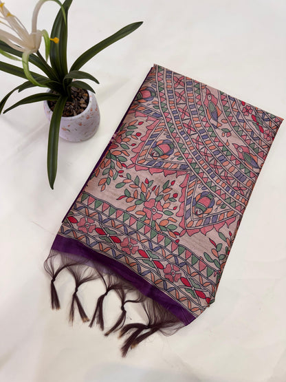 Tussar Silk Madhubani 101 - PURPLE