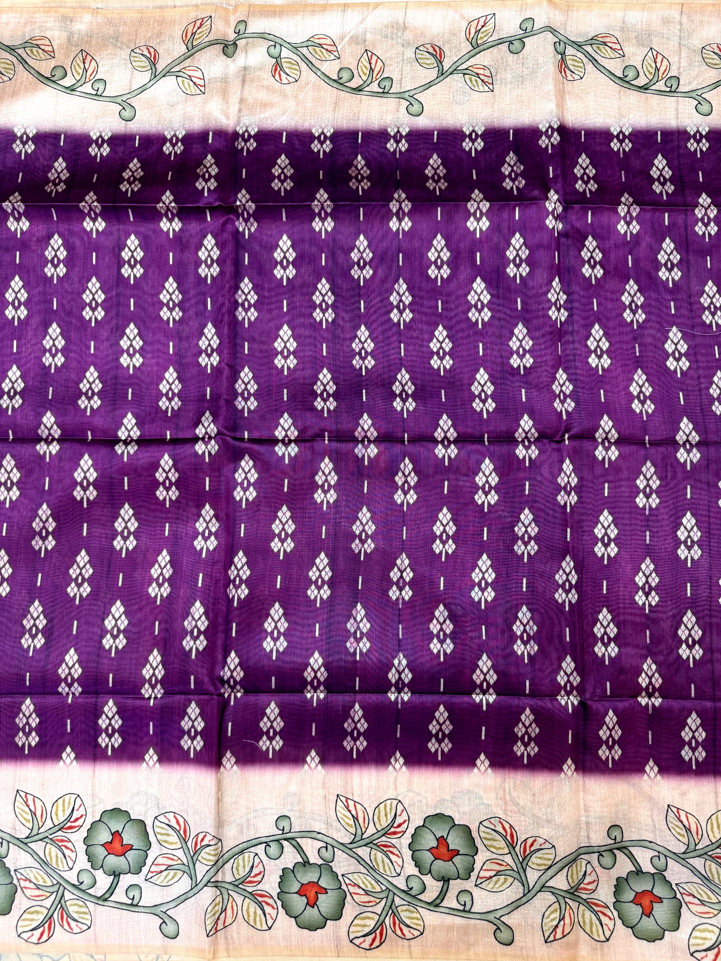 Tussar Silk Kalamkari Printed Pallu - WINE