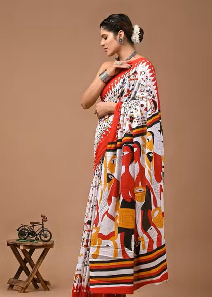 Designer Ethnic Tussar Silk Saree in Black & White