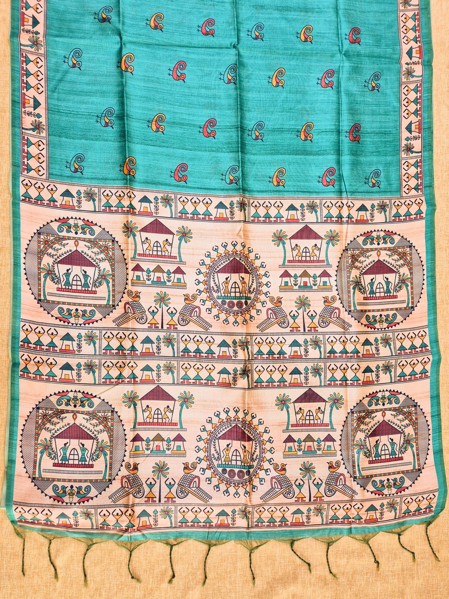 Tussar Silk Saree With  Warli Print Pallu - FIROZI