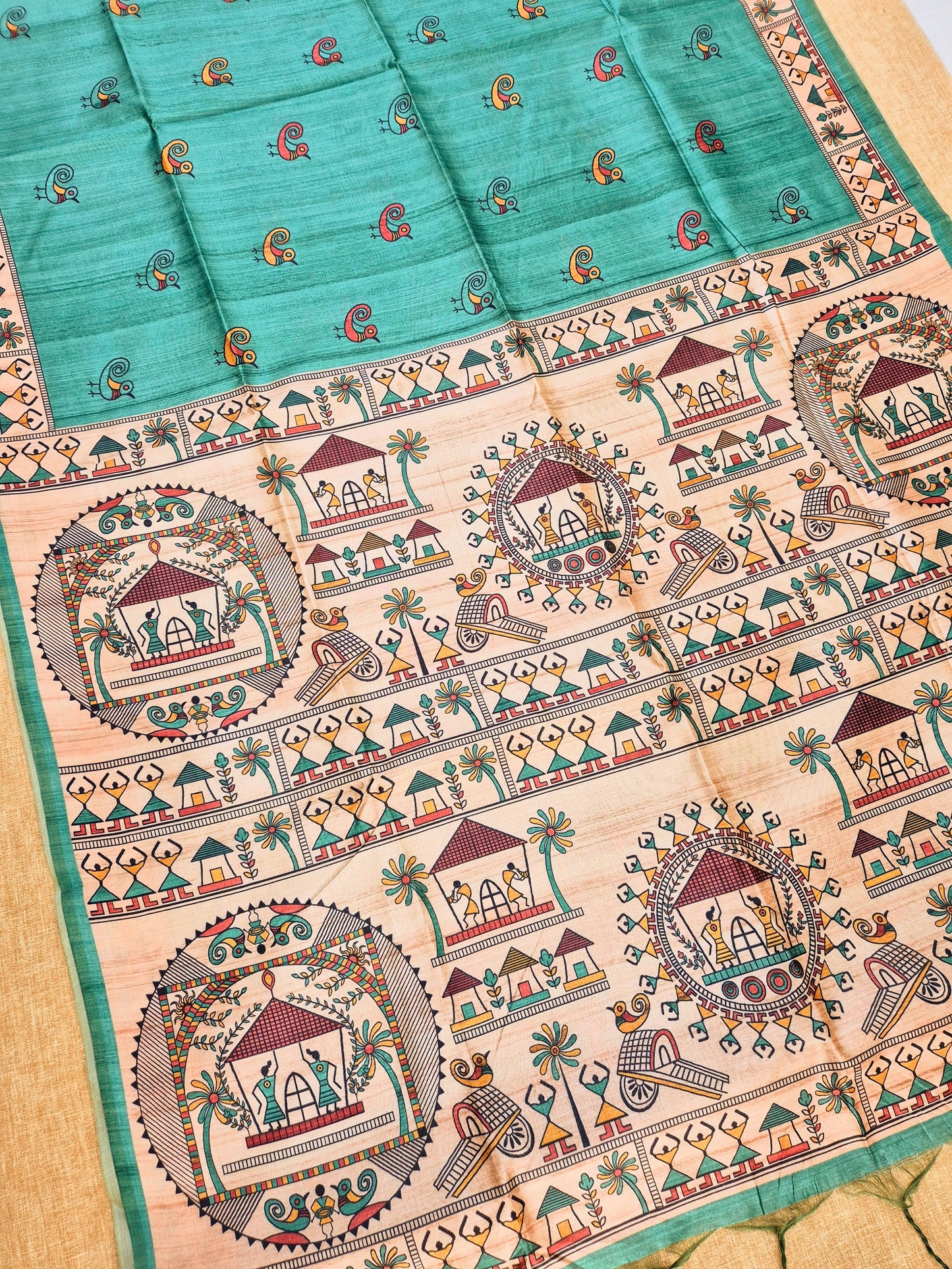 Tussar Silk Saree With  Warli Print Pallu - FIROZI