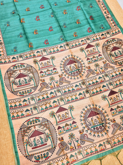 Tussar Silk Saree With  Warli Print Pallu - FIROZI