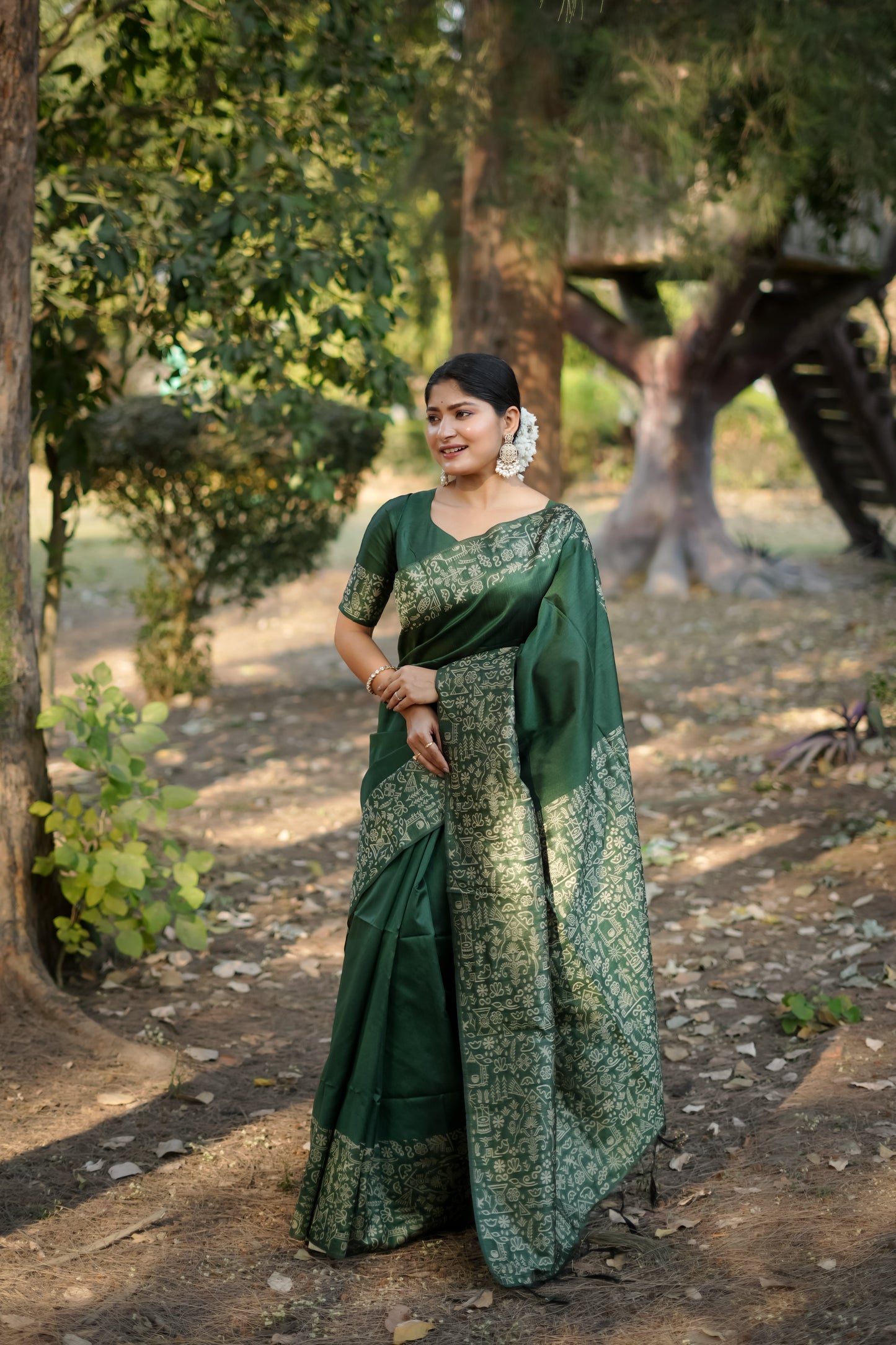 Handloom raw silk saree - BT GREEN